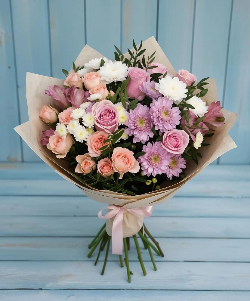 Букет цветов из: Хризантемы, Розы и Альстромерии в Воронежском
