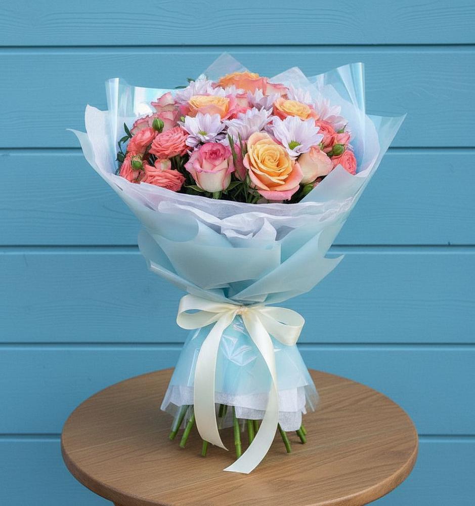 Букет цветов из: Хризантемы и Розы в Воронежском