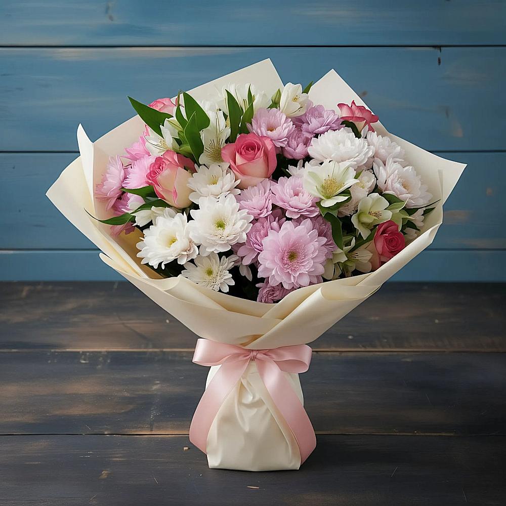 Букет цветов из: Хризантемы, Альстромерии и Розы в Воронежском